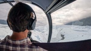 Interior POV from helicopter over Alaska Glacier